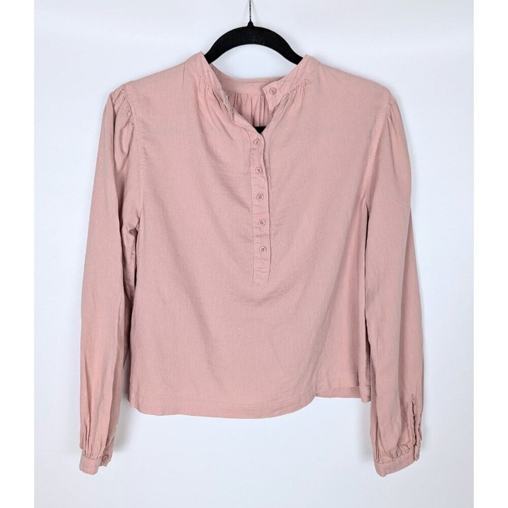 Cloth & Stone Anthropologie Top Womens XS Pink Linen 1/2 Button Up Long Sleeves